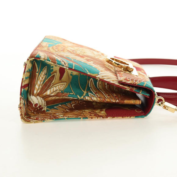 Salvatore Ferragamo Gancini Hand Bag Canvas 2way Red Gold Auth 190024SAM