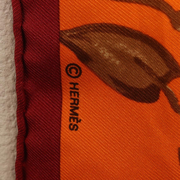 HERMES Carre 45 Scarf ""Les Tigreaux"" Silk Orange Auth 190026SAM