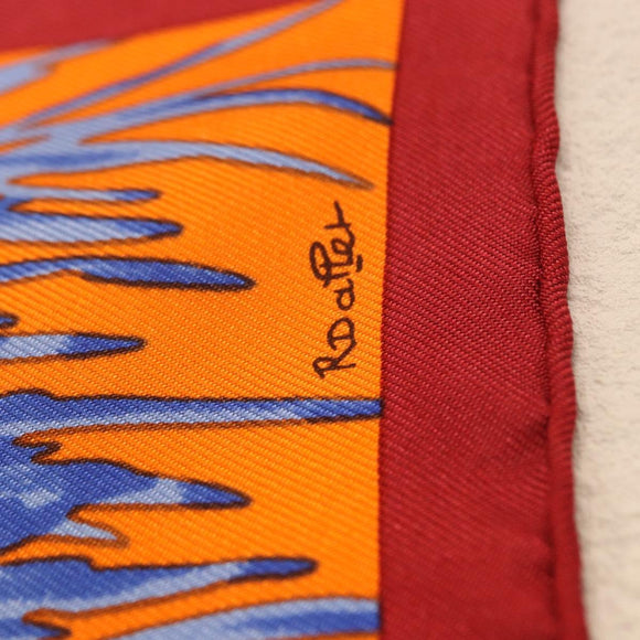 HERMES Carre 45 Scarf ""Les Tigreaux"" Silk Orange Auth 190026SAM
