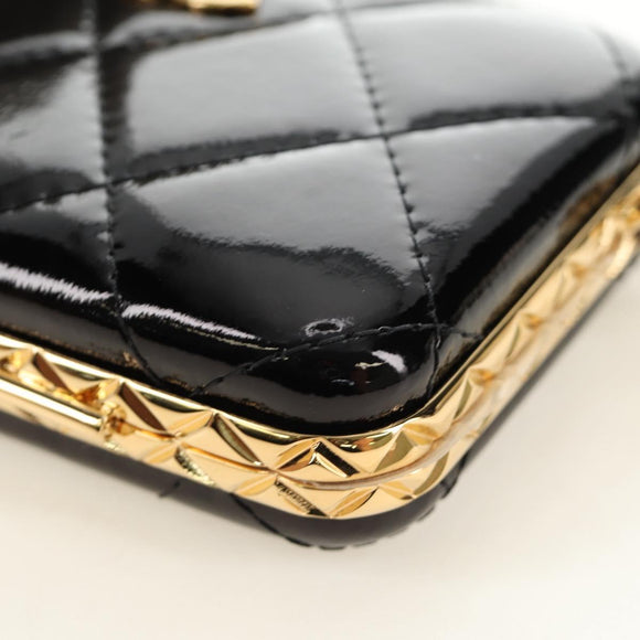 CHANEL Matelasse Chain Shoulder Pouch Patent leather Black CC Auth 190043SAM