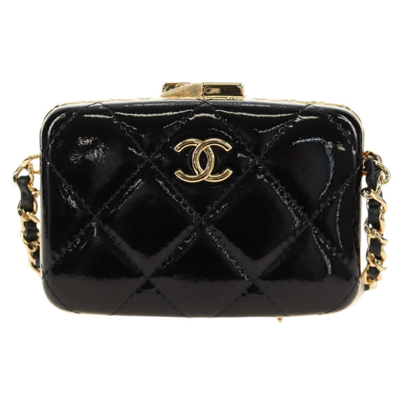 CHANEL Matelasse Chain Shoulder Pouch Patent leather Black CC Auth 190043SAM