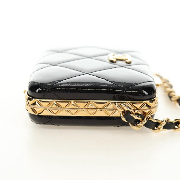 CHANEL Matelasse Chain Shoulder Pouch Patent leather Black CC Auth 190043SAM
