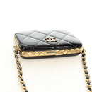 CHANEL Matelasse Chain Shoulder Pouch Patent leather Black CC Auth 190043SAM-6