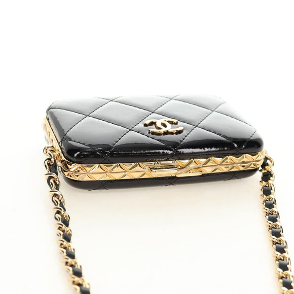 CHANEL Matelasse Chain Shoulder Pouch Patent leather Black CC Auth 190043SAM