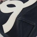 CHANEL Choco Bar Chain Shoulder Tote Bag Canvas Navy Silver CC Auth 190045A-11