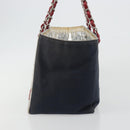 CHANEL Choco Bar Chain Shoulder Tote Bag Canvas Navy Silver CC Auth 190045A-5