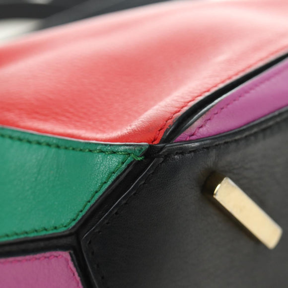 LOEWE Anagram Puzzle Bag Small Bag Leather 2way Multicolor Gold Auth 190046M