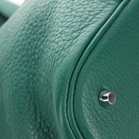 HERMES Picotan Lock GM Hand Bag Taurillon Clemence Green Silver Auth 190070SAM