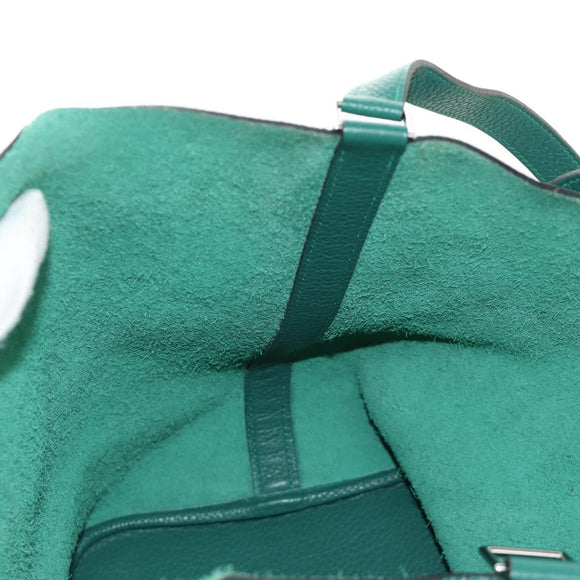 HERMES Picotan Lock GM Hand Bag Taurillon Clemence Green Silver Auth 190070SAM