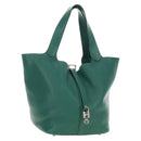 HERMES Picotan Lock GM Hand Bag Taurillon Clemence Green Silver Auth 190070SAM-1