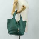 HERMES Picotan Lock GM Hand Bag Taurillon Clemence Green Silver Auth 190070SAM-22