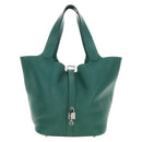 HERMES Picotan Lock GM Hand Bag Taurillon Clemence Green Silver Auth 190070SAM-13