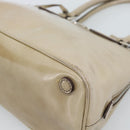 PRADA Hand Bag Patent Leather Beige Silver Auth 190075A-9
