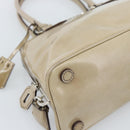 PRADA Hand Bag Patent Leather Beige Silver Auth 190075A-14