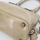PRADA Hand Bag Patent Leather Beige Silver Auth 190075A-15
