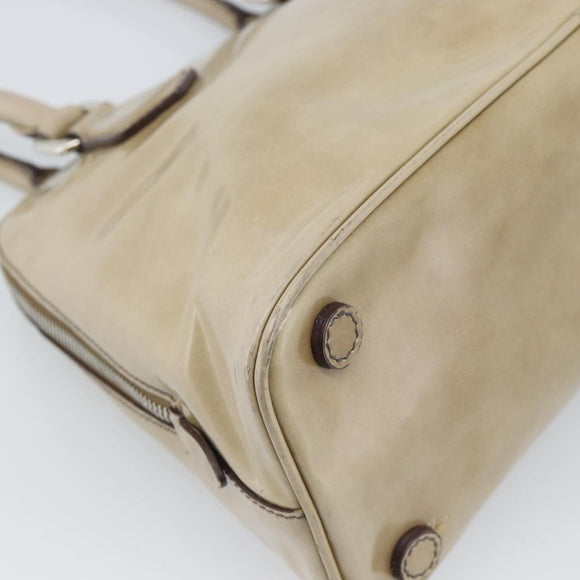 PRADA Hand Bag Patent Leather Beige Silver Auth 190075A