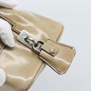 PRADA Hand Bag Patent Leather Beige Silver Auth 190075A-17
