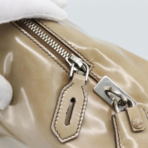 PRADA Hand Bag Patent Leather Beige Silver Auth 190075A