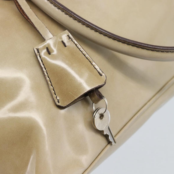 PRADA Hand Bag Patent Leather Beige Silver Auth 190075A