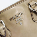 PRADA Hand Bag Patent Leather Beige Silver Auth 190075A-19