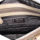 PRADA Hand Bag Patent Leather Beige Silver Auth 190075A-20