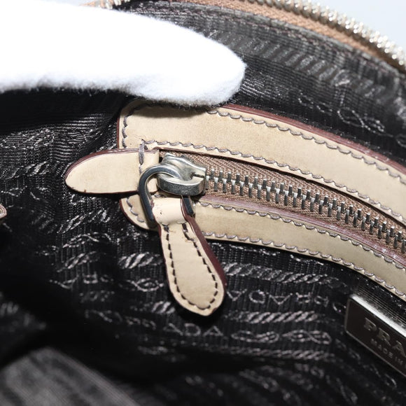 PRADA Hand Bag Patent Leather Beige Silver Auth 190075A