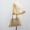 PRADA Hand Bag Patent Leather Beige Silver Auth 190075A-25