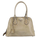 PRADA Hand Bag Patent Leather Beige Silver Auth 190075A-13