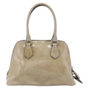 PRADA Hand Bag Patent Leather Beige Silver Auth 190075A-2