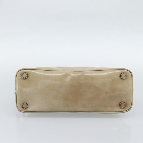 PRADA Hand Bag Patent Leather Beige Silver Auth 190075A