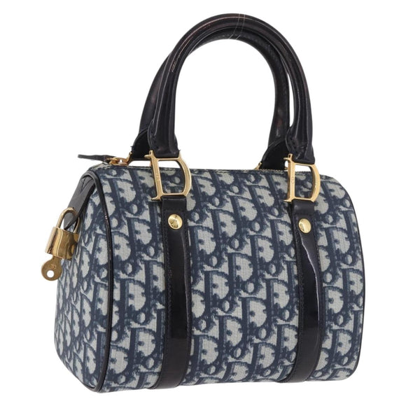 Christian Dior Trotter Canvas Hand Bag PVC Navy Gold Auth 190076SAV