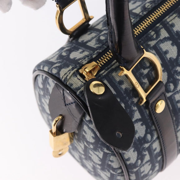 Christian Dior Trotter Canvas Hand Bag PVC Navy Gold Auth 190076SAV