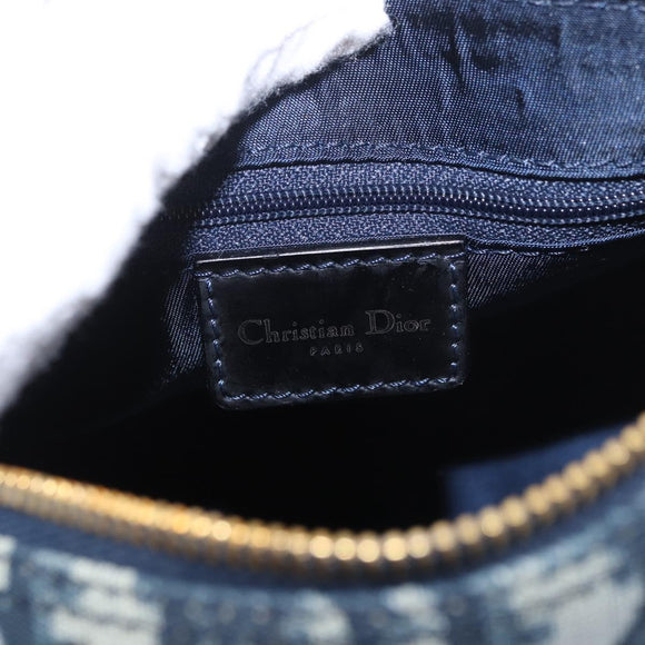 Christian Dior Trotter Canvas Hand Bag PVC Navy Gold Auth 190076SAV