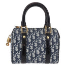 Christian Dior Trotter Canvas Hand Bag PVC Navy Gold Auth 190076SAV-2
