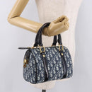 Christian Dior Trotter Canvas Hand Bag PVC Navy Gold Auth 190076SAV-23