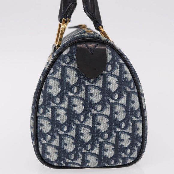 Christian Dior Trotter Canvas Hand Bag PVC Navy Gold Auth 190076SAV