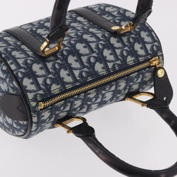 Christian Dior Trotter Canvas Hand Bag PVC Navy Gold Auth 190076SAV