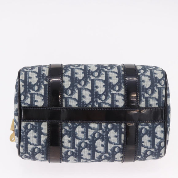 Christian Dior Trotter Canvas Hand Bag PVC Navy Gold Auth 190076SAV