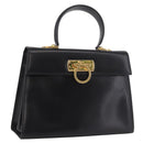 Salvatore Ferragamo Gancini Hand Bag Leather 2way Black Gold Auth 190078-1