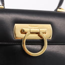 Salvatore Ferragamo Gancini Hand Bag Leather 2way Black Gold Auth 190078-14