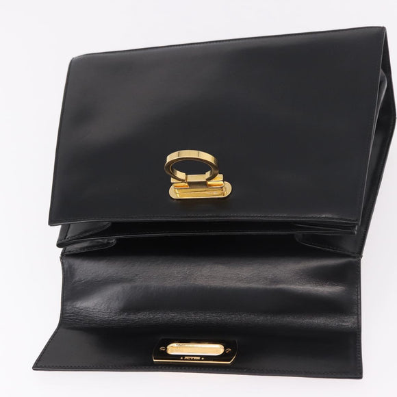 Salvatore Ferragamo Gancini Hand Bag Leather 2way Black Gold Auth 190078