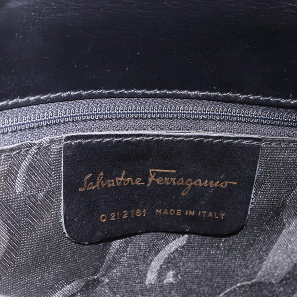 Salvatore Ferragamo Gancini Hand Bag Leather 2way Black Gold Auth 190078