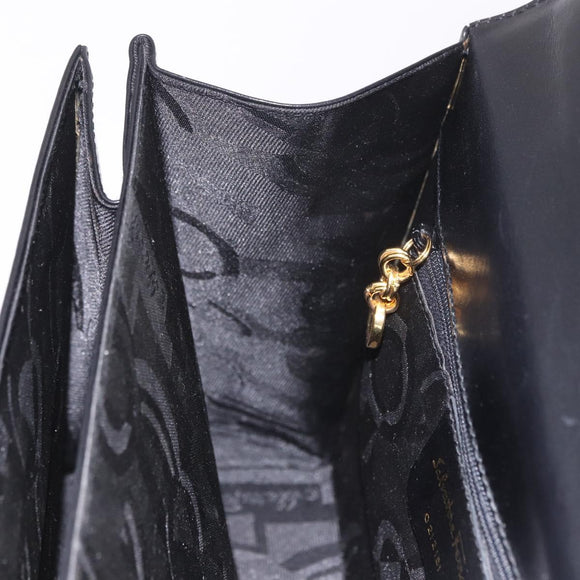 Salvatore Ferragamo Gancini Hand Bag Leather 2way Black Gold Auth 190078