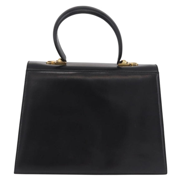 Salvatore Ferragamo Gancini Hand Bag Leather 2way Black Gold Auth 190078