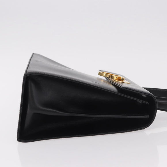 Salvatore Ferragamo Gancini Hand Bag Leather 2way Black Gold Auth 190078
