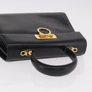 Salvatore Ferragamo Gancini Hand Bag Leather 2way Black Gold Auth 190078-6