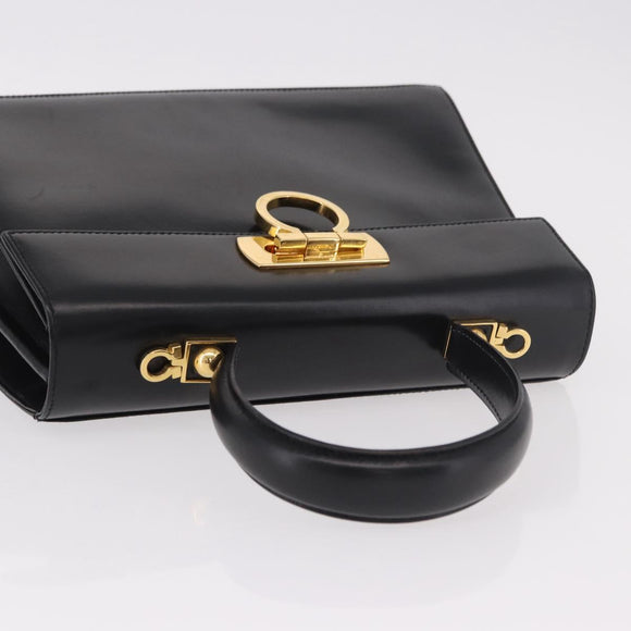 Salvatore Ferragamo Gancini Hand Bag Leather 2way Black Gold Auth 190078