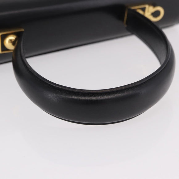 Salvatore Ferragamo Gancini Hand Bag Leather 2way Black Gold Auth 190078