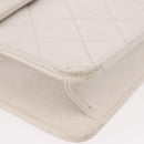 CHANEL Double Turn Lock Matelasse Chain Bag Lamb Skin White CC Auth 190079SAV-17