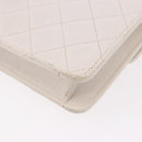 CHANEL Double Turn Lock Matelasse Chain Bag Lamb Skin White CC Auth 190079SAV-20